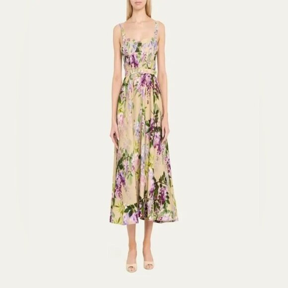 NEW Cara Cara Calypso Belted Midi Dress Wisteria Ginger Root Floral | US 4 UK 8 - Picture 4 of 14